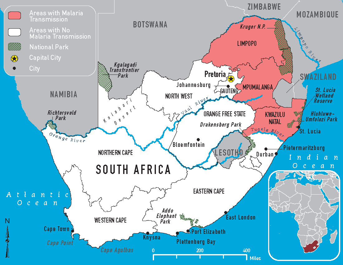 malaria map of south africa for 2018